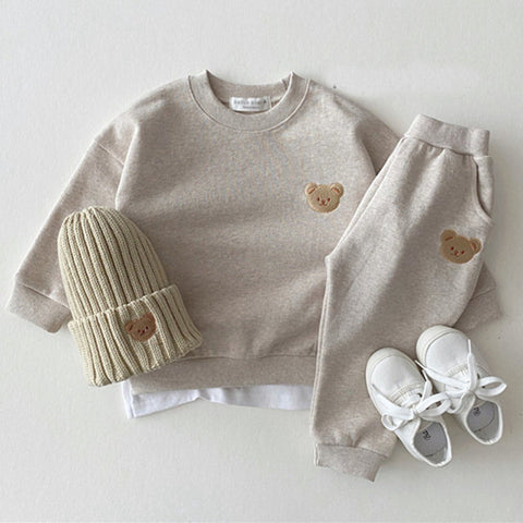 Embroidered Bear Sweatshirt and Pants Set