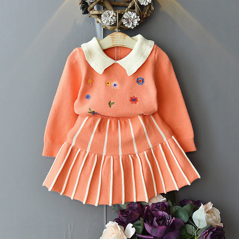 Knit Sweater and Skirt Tassel Bow Detail Set