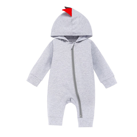 Dinosaur Spikes Zip Cotton Hooded Romper