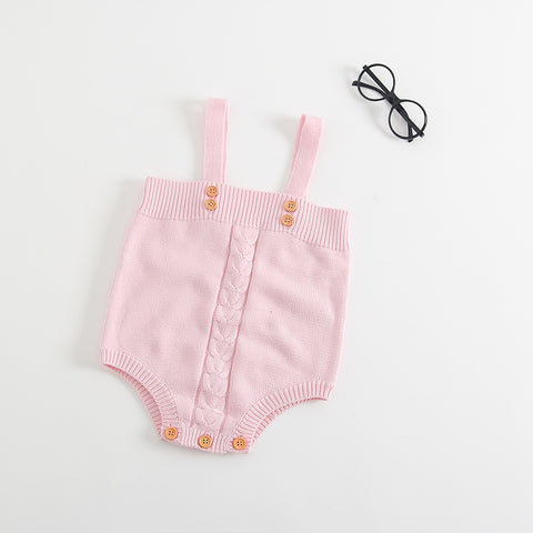 Cute Cotton Knit Suspender Romper