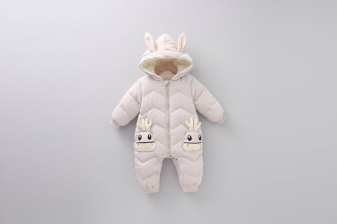 Cozy Quilted Cotton Romper Antler Hood