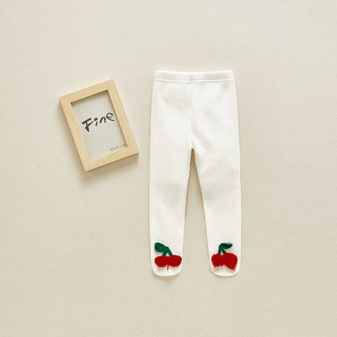 Rebraste bombažne hlačne nogavice z vezenjem iz češnje