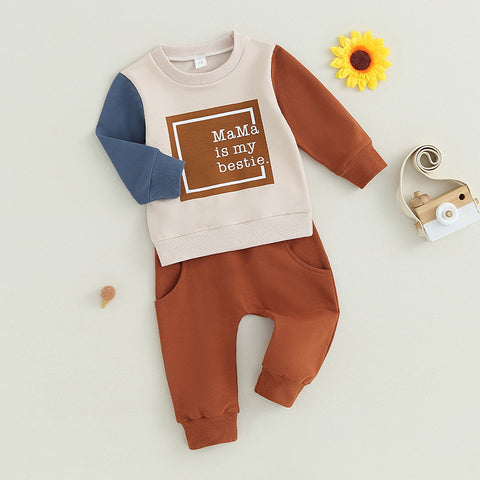 Letter Print Sweatshirt and Pants Set