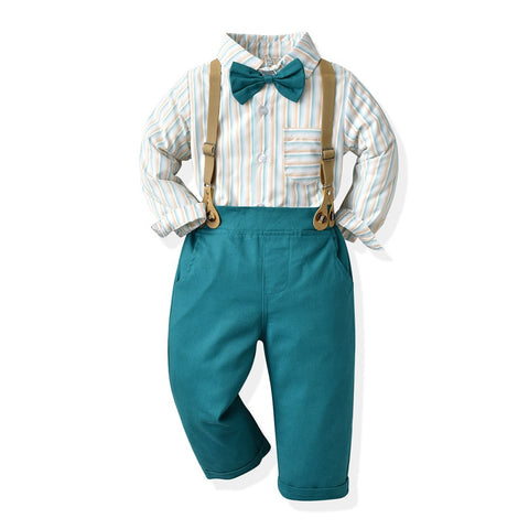 Gentleman Plaid Shirt, Suspender Pants and Bow Tie Set