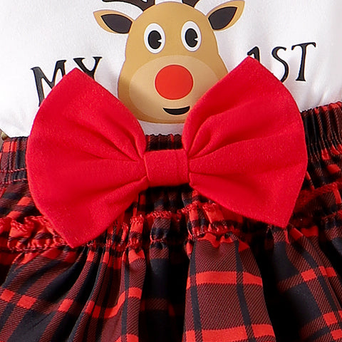 Christmas Ruffle Romper, Skirt and Leggings Set with Headband