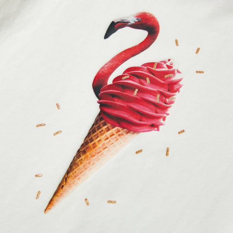 Soft Cotton T-Shirt Flamingo Ice Cream Design