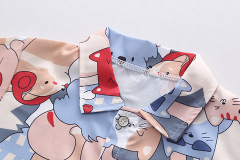 Graphic Button Shirt and Casual Shorts Set