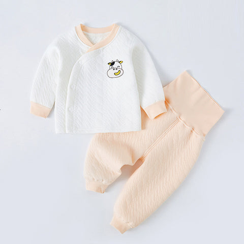 Quilted Jacket and Pants Set with Cow Patch