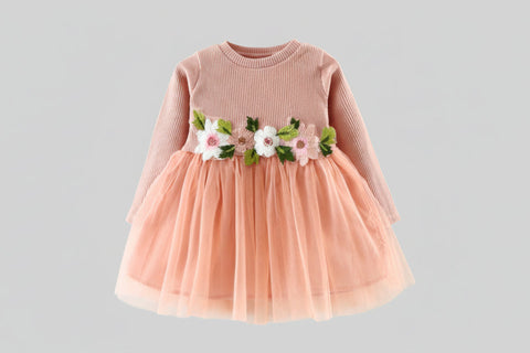 Cotton Tulle Dress with Floral Embroidery