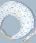 Baby seat cover with pattern and strap on a gray background