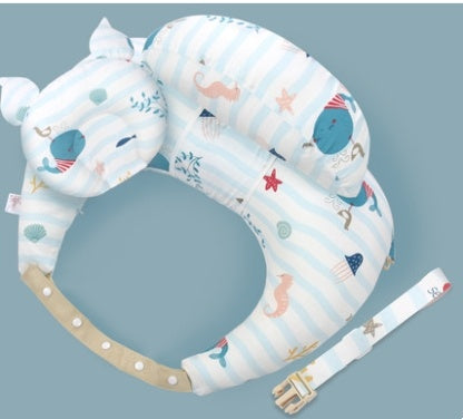 Baby safety seat with animal patterns on a blue background