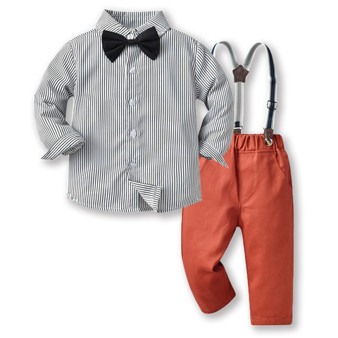 Gentleman Plaid Shirt, Suspender Pants and Bow Tie Set