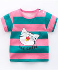 Children's striped shirt with a cat illustration on a white background