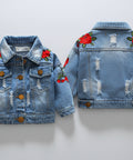 Blue Cotton Denim Jacket Blossom Embroidery
