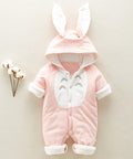 Cotton hooded jumpsuit in pink with bunny ear hood