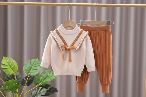 Cozy Pullover with Ruffle Trim and Ribbed Pants Set