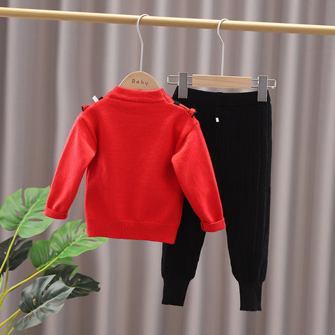 Cozy Pullover with Ruffle Trim and Ribbed Pants Set