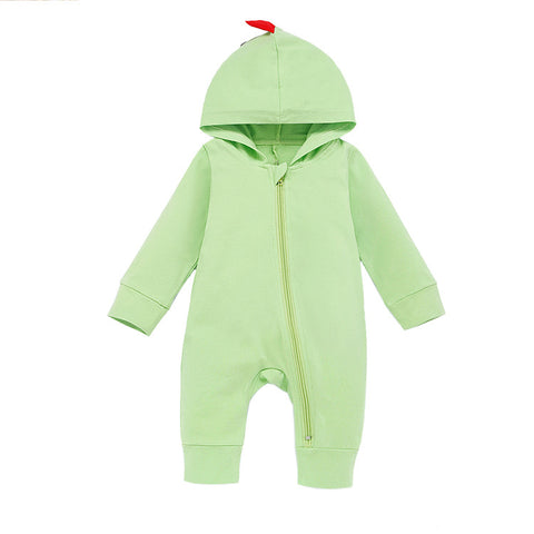 Dinosaur Spikes Zip Cotton Hooded Romper