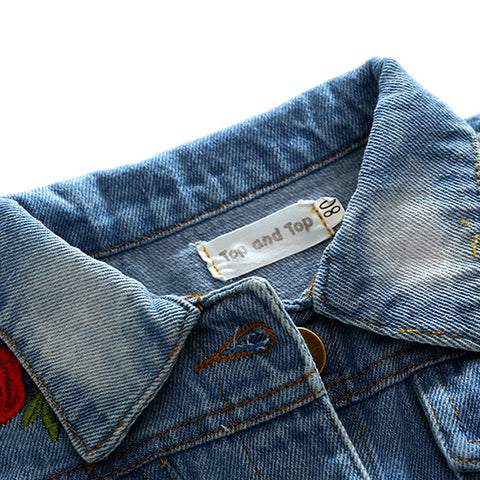 Cotton Denim Jacket Blossom Embroidery