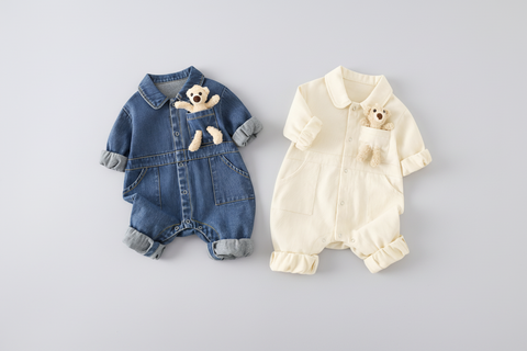Tuta in denim e cotone con tasca Teddy