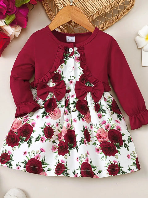 Vestido de algodón de manga larga con estampado floral