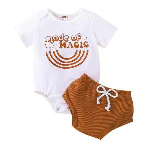 “Made of Magic” Graphic Romper and Ribbed Shorts Set