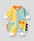 Baby romper with dinosaur design on a light gray background