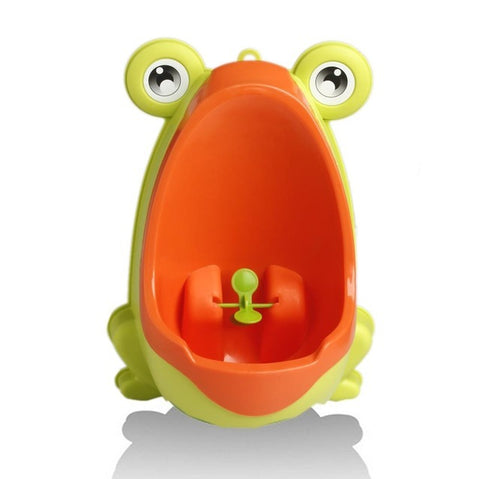 Frog potty trainer in yellow with easy-to-clean surface

