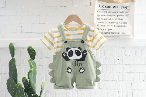 Lightweight Overalls and striped Tee Set