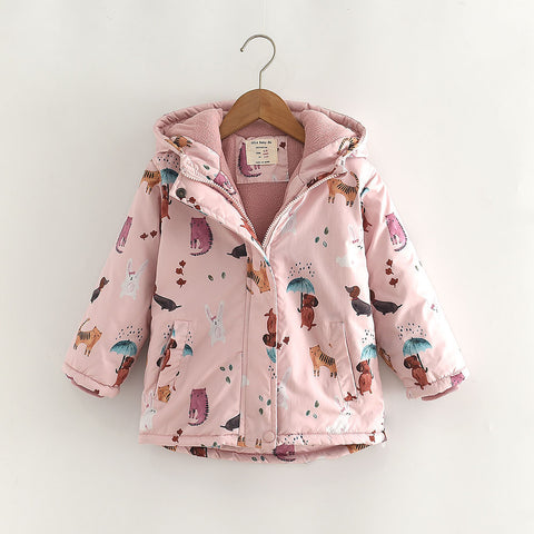 Sweet Printed Hooded Coat with Plush Lining
