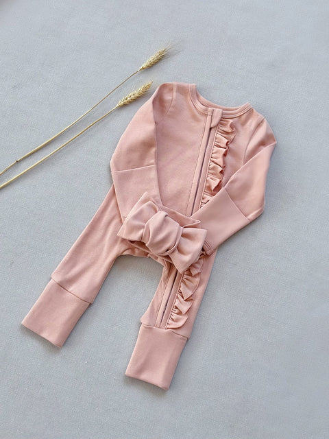 Soft Ruffle Zip Romper with Headband Set