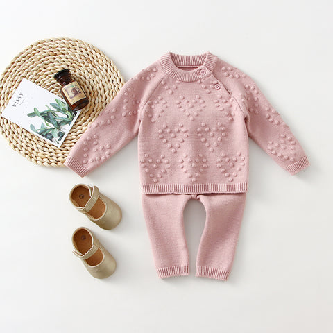 Heart-textured Knit Sweater and Pants Set