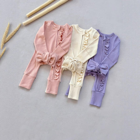 Soft Ruffle Zip Romper with Headband Set