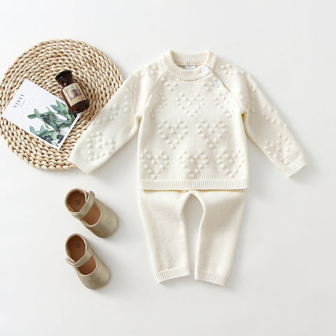 Heart-textured Knit Sweater and Pants Set