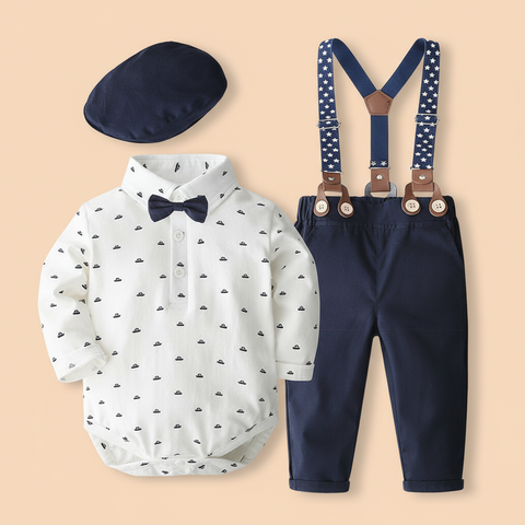 Classic Long-Sleeve Shirt and Suspenders Pants Set