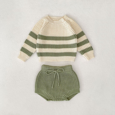 Knitted Cotton Sweater and Shorts Set