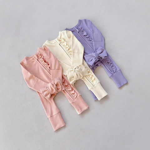 Soft Ruffle Zip Romper with Headband Set