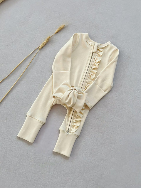 Soft Ruffle Zip Romper with Headband Set