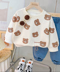 Playful Bunny & Bear Print Sweatshirt and Jeans Set,