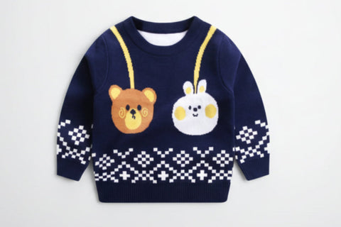 Playful Design Cotton Double-Layer Knit Sweater