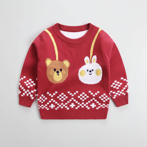 Playful Design Cotton Double-Layer Knit Sweater