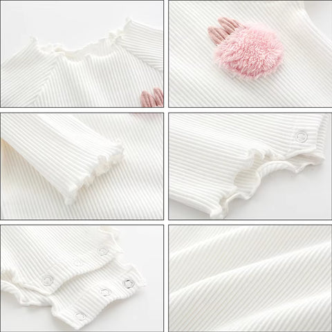 Ribbed Cotton Bodysuit with Bunny Pocket