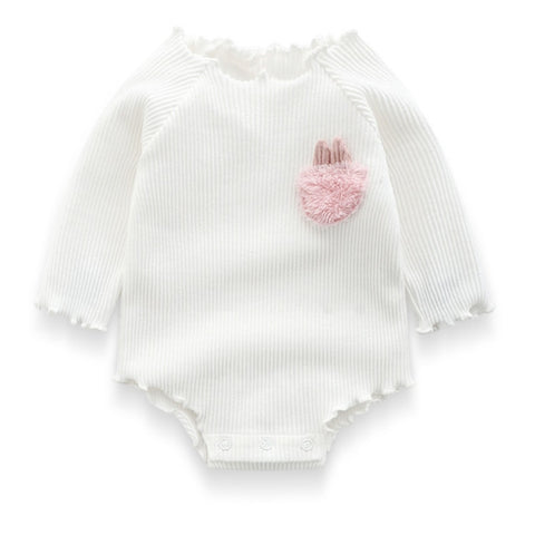 Ribbed Cotton Bodysuit with Bunny Pocket
