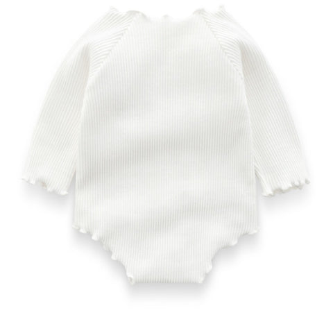 Ribbed Cotton Bodysuit with Bunny Pocket