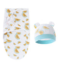 Baby swaddle and hat set with watermelon pattern on a white background