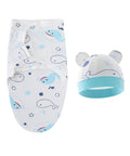 Baby swaddle and hat set with whale pattern on a white background