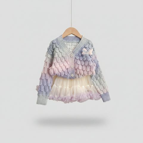 طقم كارديجان محبوك متدرج الألوان وفستان من التول