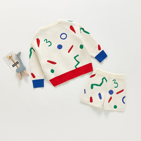 Abstract Pattern Knit Sweater and Shorts Set