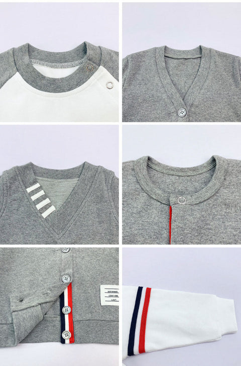 Set aus T-Shirt, Hemd, Weste, Mantel und Hose mit minimalistischen Streifen