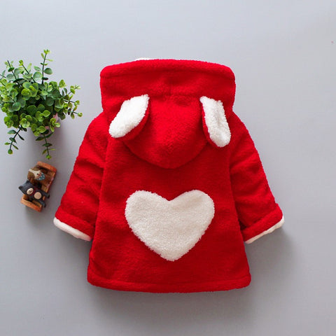 Cozy Flannelette Hooded Coat Bunny Ear Detail